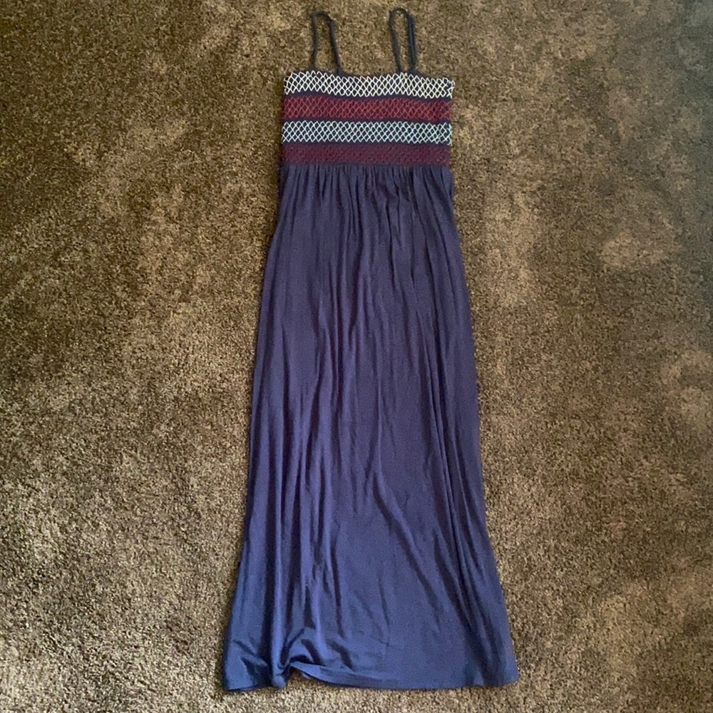 Knox Rose Navy Blue Red and White Smocked Cami Maxi Dress